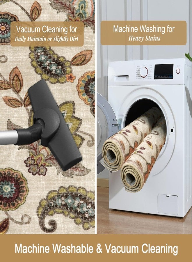 Morebes Vintage Floral Small Kitchen Rug,2x3 Rug Non Slip, Washable Paisley Design Door Rugs for Entryway Indoor,Non Shedding Kitchen Sink Throw Carpet for Bathroom Laundry, Beige Ivory - Image 5